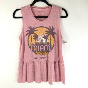 Surf Ministry Womens Tank Top Peplum Ruffle Miami Florida Sleeveless Pink S